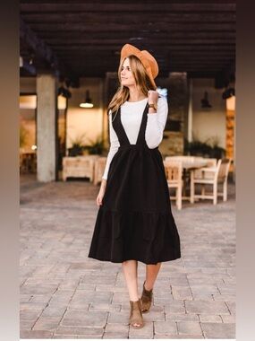 NWT - Hayden Los Angeles Tiered Pinafore Dress in Black - Size M